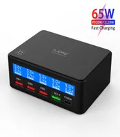 QC 65W USB Charger With LCD Screen Includes 4 USB Ports And 1 TypeC Port Suitable For Smart Phone Android Laptops Tablets etc