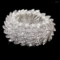 Bangle Arrivals 2023 Phenovo Copper Wedding Bridal Pearl Rhinestone Lotus Flower Bracelet