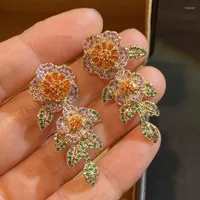 Dangle Earrings Colorful Sunflower Earring All Match Exquisite Flowers Temperament Zircon Crystal High Quality Luxury Jewelry For Women