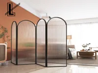 Tempered glass screens foldable movable floor Room Dividers decoration perforated dining living rooms iron partition8910113