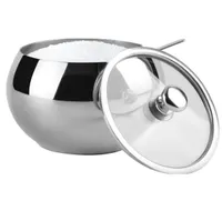 MOM039S HAND Kitchen Seasoning Box Stainless Steel Large Sugar Bowl With Glass Clear Lid and Spoon 2111104772865