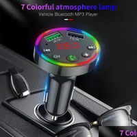 Car Audio Bluetooth Fm Transmitter 7 Colors Led Backlit Radio Mp3 Music Player Atmosphere Light O Receiver Usb Charger Drop Delivery Dhvk0