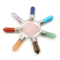 Pendant Necklaces Square Pyramid With 7 Hexagon Column Silver Plated Rose Pink Quartz Energy Converter Healing Chakra Jewelry
