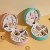 Round Travel Jewelry Box Women Pu Leather Sieraden opslag Organisator ketting oorbellen ringen display verpakking mini -geschenkdozen