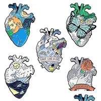 Pimler Broşlar Yaratıcı Kalp Organ Tema Seti 5pcs Karikatür Gül Kelebek Emaye Boya Rozetleri Kızlar Alaşım