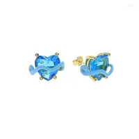 Stud Earrings 2023 Colorful Stone Jewelry Enamel Wrapped Geometric Heart Teardrop Marquise Big Birthstone CZ Earring For Women