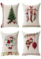 Pillow Case Linen Throw Cushion Covers Cover Set Of 4Pcs Christmas Tree Ball Stockings 45cmx45cm7626503