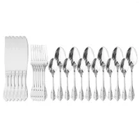 Flatware Sets 24Pcs Silver 304 Stainless Steel Knife Fork Spoon Dinner Set Luxury Vintage Tableware Gold Dinnerware Cutlery5899739