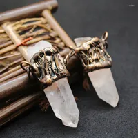 Collares colgantes Pendientes de piedras naturales de cobre antiguo Pilar de cristal blanco Gran suspensión de cuarzo transparente para mujeres joyas reiki