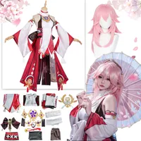 Accessoires de costumes Genshin Impact Yae Miko Guuji Cosplay Deguisment Wig Dress Party Tentifit Halloween S for Women 230111