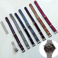 Bekijk bands James Bond 007 300m NAVO -riem voor luxe horloge Master NTTD Band Watch -accessoires met zilveren originele stalen clasp polshorloges bands