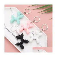 Keychains Lanyards 5 Colors Fashion Cute Balloon Dog Keychain Jewelry Couple Keyring Creative Cartoon Mobile Phone Bag Car Pendant Dhy9V