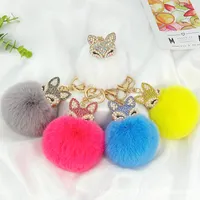 Mignon mini-fox keackchains pour femmes filles pelucheuses clés de fourre clés chaînes pompom ball hinestone voiture clés anneaux portefre