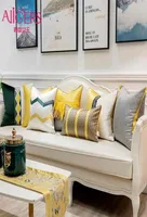 Avigers Luxury Gray White Yellow Feathers Patchwork Striped Cushion Covers Home Decorative Pillow Case for Sofa Living Room 2104013673877