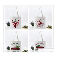 Party Favor Eco Friendly Reusable Deer Snowflake Christmas Shop Sacs Handbags Tomery Canvas Shoder Storage Tote Sac Business Holida Ot2CK