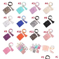 Party Favor Dhs Fashion Pu Leather Bracelet Wallet Keychain Tassels Bangle Key Ring Holder Card Bag Sile Beaded Wristlet Keychains H Dhjz9