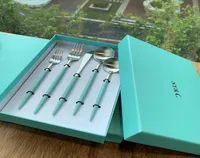 designer Luxury Flatware Sets blue Stainless Steel Knife Spoon Fork Tea Spoons Flatwares Simple Exquisite Western Dinner Cutlery D5354076