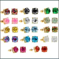 stud مستوحاة من الأسلوب Opal Glitter Studs Gold Rainbow Square Charms Earrings Women Fashion Jewelry Elings Drop Drop