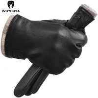 Fingerless Gloves Winter Black Genuine Leather Mens gloves Keep warm mens winter gloves simple deerskin mens leather gloves8011A 230113