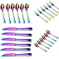 Juegos de vajilla 6pcs/set Rainbow Taterware de vajilla de acero inoxidable Set de cucharones para cucharadas de cuchillos Accesorios para la cocina de la cena