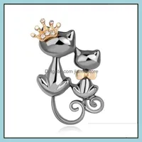 دبابيس دبابيس القطط دبابيس Sier Crystal Rhinestone Double Cats Pin Brouche for Women Girl Party Gift Mode
