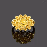 Wedding Rings Top Quality 24K Gold Color Flower For Lovers Ladies Jewelry Women JR037 CN(Origin)