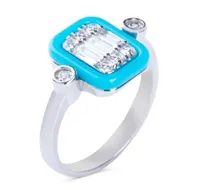 Cluster Rings Women Turquoise Baguette Silver Ring Multi Stone Accessories European Charms 925 Sterling1201806