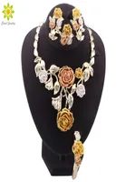 Wedding Jewelry Sets Nigerian Woman Accessories Set Gold Plated Flower Shaped Earrings Necklace Bracelet Ring Brazilian High Quali2137210