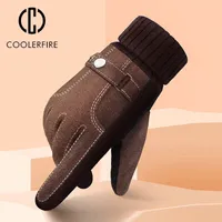 Fingerless Gloves Winter Men Gloves Genuine Leather Touch Screen Warm Casual Gloves Mittens for Men Outdoor Sport Full Finger Solid Glove ST030 230113