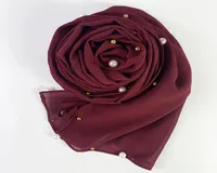 Этническая одежда 2021 Женская простая пузырьковая жемчужная шифоновая голова шарф Хиджаб оберт
