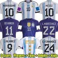 3 stars Argentina soccer jerseys 2022 GOAT Leo Argentina football shirts champion Special edition J.ALVAREZ E.FERNANDEZ MARADONA jersey kids kit player version