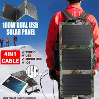 Solar Panels Foldable 5V 100W Dual USB Solar Panel Outdoor Waterproof Solar Panel Charger Mobile Power Battery Charger With 4 in 1 Cable 230113