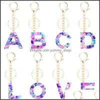 Key Rings 2022 Fashion Letters Keychain Creative Colorf Stone 26 English Initial Resin Chain Keyring Accessories For Wom Drop Delive Ot3Fe