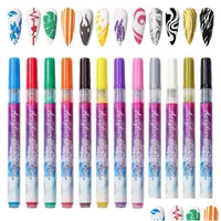 Kit per nail art 3d Penne set da 0,7 mm punta 12 colori kit penna per trucco doodle per motivi di pittura floreale drop drop Health Beauty Dha4v