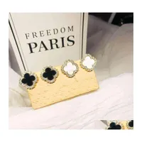 car dvr Stud Yuheng Simple Four Leaf Clover Earrings Temperament Highend Real Gold Diamond Womens Highquality Minority Drop Delivery Jewelry Ottxi
