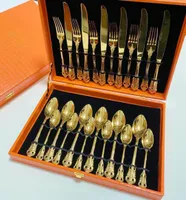 Spoons 24pcs Royal Cutlery Set Gold Stainless Steel Luxury Dinnerware Knives Ice Tea Spoon Forks Kitchen Tableware Dinner Silverwa8647093