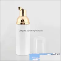 Packing Bottles 60Ml Cosmetic Facial Cleanser Wash Cream Plastic Pet White Liquid Soap Foam Bottle With Gold Foamer Pump Drop Delive Otuac