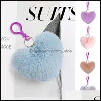 Key Rings Lovely Love Heart Shaped Chain Cute Soft Pompom Bag Car Pendant Sweet Keychain For Woman Girls Accessories Gift Drop Deliv Otf6J