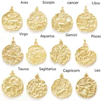 Charms 12 Constellation Zodiac For Jewelry Making Bulk Gold Diy Earring Necklace Lucky Accessories Metal Copper Zircon 5mm Hole