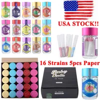 USA Stock Baby Jeeter Infused Glass Jars E-Cigarette Accessories Pre Rolls flaskor Tobaksflaskbehållare med 5 st papper 16 färger