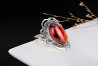 Cluster Rings Silver 925 Ring Sterling Jewelry Citrine Emerald Chalcedony Garnet Red Corundum Sapphire Adjustable Opening Gem Whit1448546