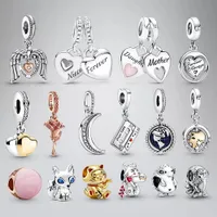 925 Sterling Silver Dangle Charm Oval Cabochon Amulet Pendant Solitaire Clip Bead Fit Pandora Charms Bracelet DIY Jewelry Accessories