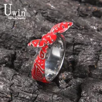 Solitaire Ring Uwin Bowknot Enamel Rings Bandana shaped Cashew Flower Red Yellow Black For Engagement Hiphop Jewelry Drop 230113
