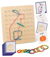 Coogam -Holzspielzeug GeoBoard Mathematical Manipulative Block30pcs Musterkarten Geo -Board mit Gummib￤ndern Stamm Puzzle f￼r Kinder 22645944