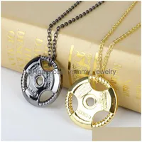 Pendant Necklaces Titanium Stainless Steel Fitness Gym Necklace Weight Plate Barbell Dumbbell Weightlifting Bodybuilding Crossfit Ex Dh5Ja
