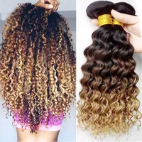 Lace s Ombre Deep Wave Bundles Brazilian Virgin Hair Weave 3 4 Deal Human Malaysian Curly 230114