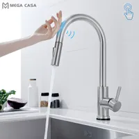 Kitchen Faucets Pull Out Kitchen Faucets Smart Touch For Sensor Kitchen Water Tap Sink Mixer 360 Rotate Touch Control Sink Tap Water Mixer Taps 230113