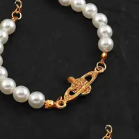 Chokers vivi Halskette Armband Ohrringeklassic Perlkette Diamant Gold plattiert Punk Accessoires Frauen hochwertiger Schmuck Vale DHJ2I