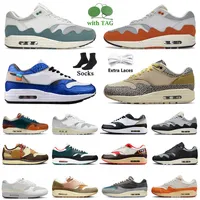 Airmaxs 1 Patta White Black Gray Running Shoes Amax 1S Cactus Jack 87 Concepts Var Out Kasina فازت بـ Ang Orange Waves Noise Aqua Ruuneerers Women Mens Trainers US 13