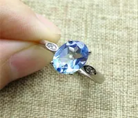 Cluster Rings 9x8mm Ly Natural Topaz Blue Gemstone Ring Adjustable Size Clear Bead Jewelry Woman Men 925 Sterling Silver7942832